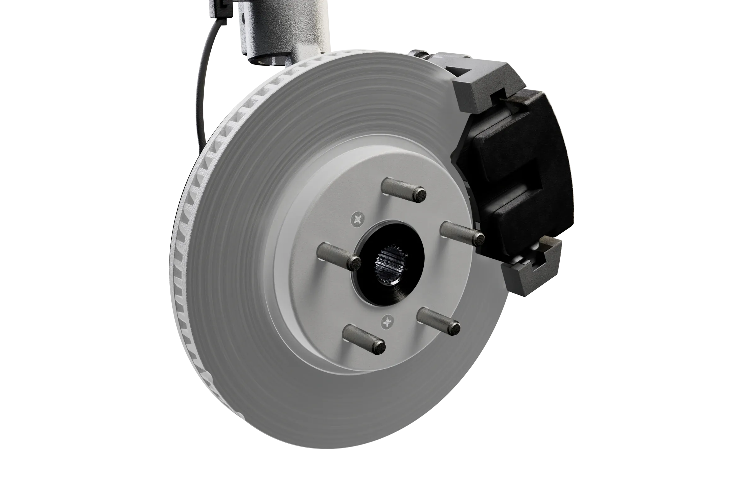 The brake disc lit in the app's 3D model of the brake, with the rest of the assembly darkened