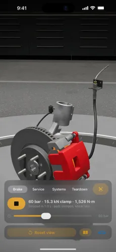3D Mechanic on iPhone showing the disc brakes and ABS in interactive 3D