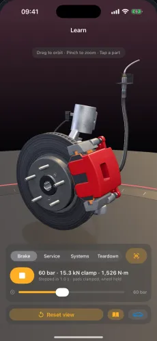3D Mechanic on iPhone showing the disc brakes and ABS in interactive 3D