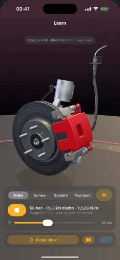 3D Mechanic on iPhone: the brake test with clamp force and brake torque