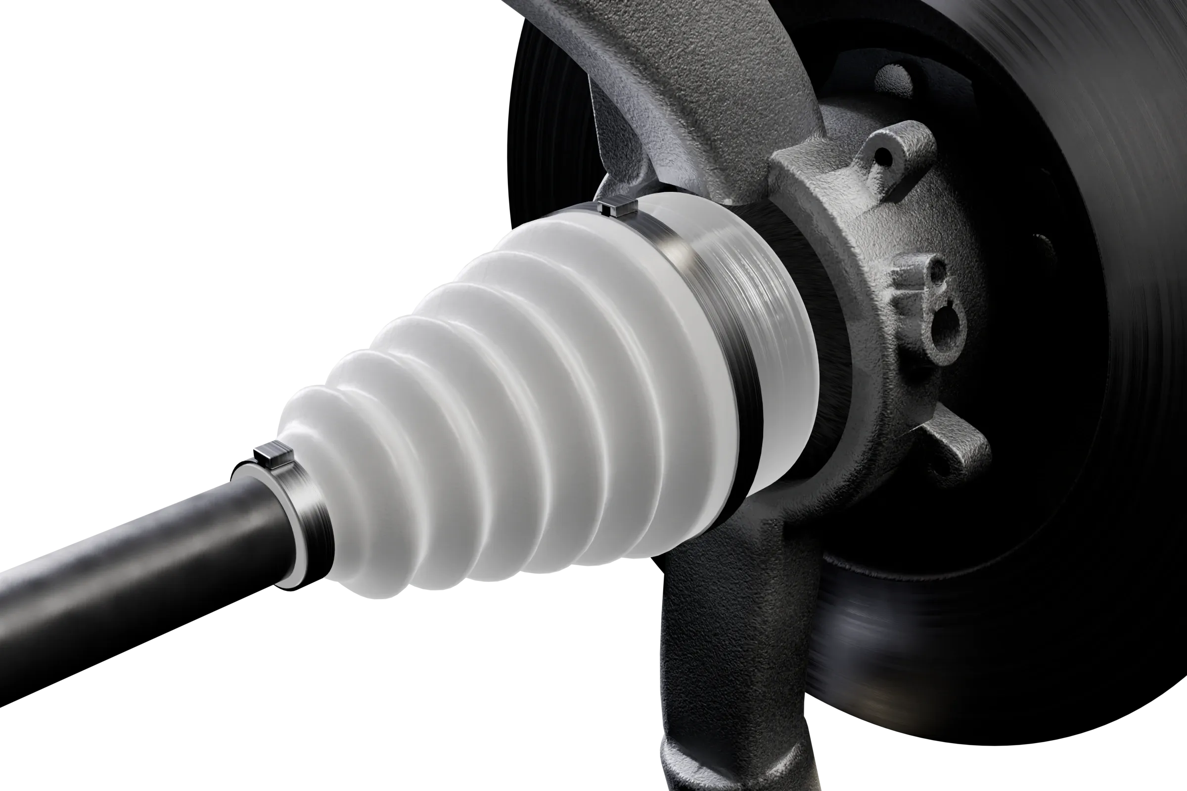 The likely causes lit in the app's 3D model of the CV axle and differential, with the rest of the assembly darkened