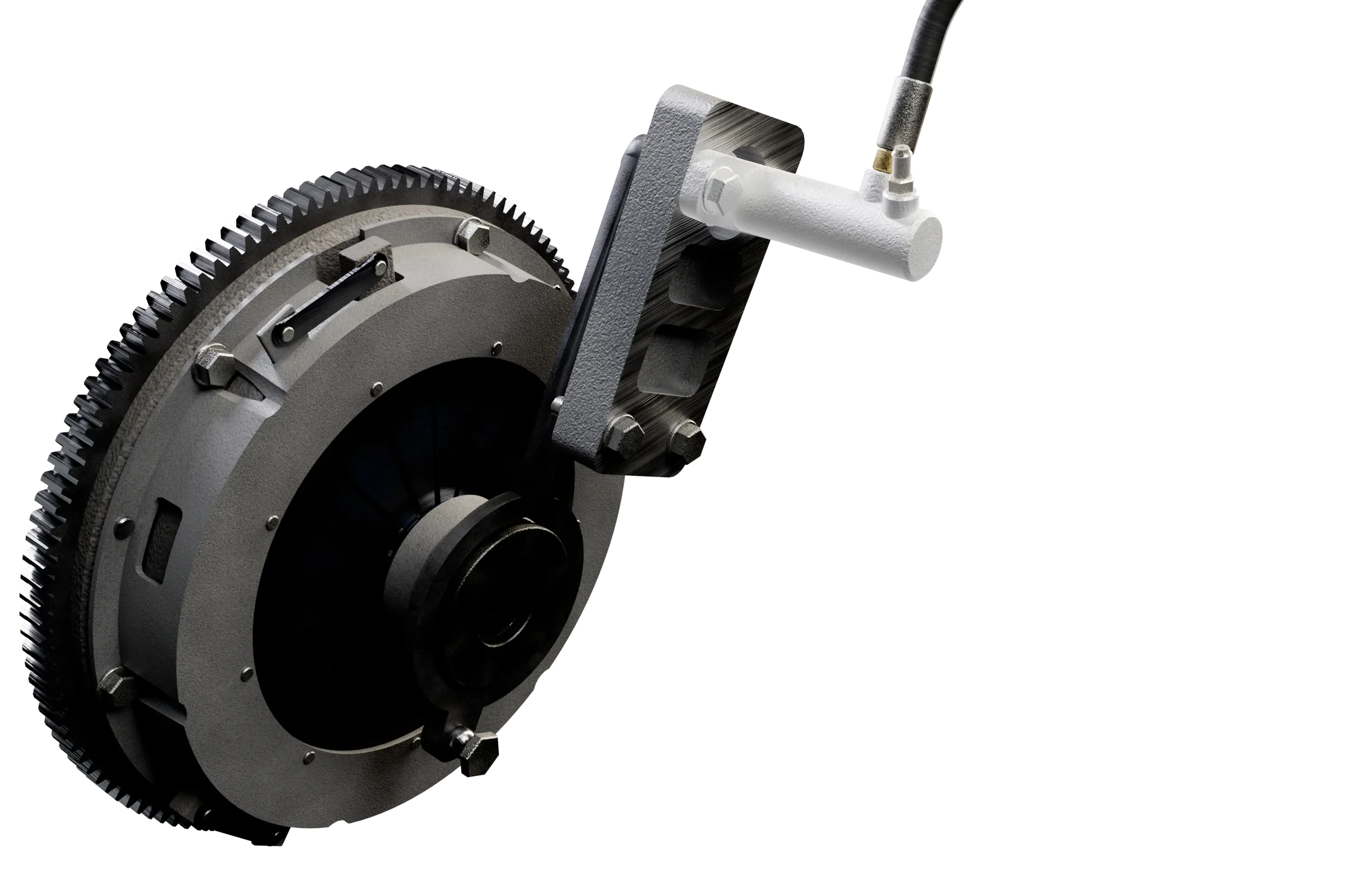 The clutch slave cylinder lit in the app's 3D model of the clutch, with the rest of the assembly darkened