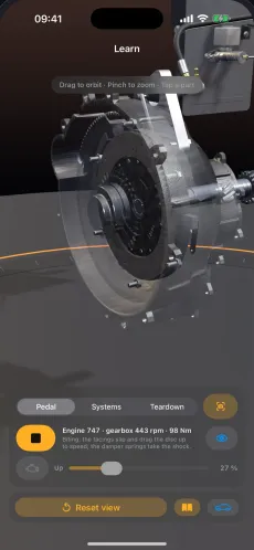 3D Mechanic on iPhone showing the clutch in interactive 3D