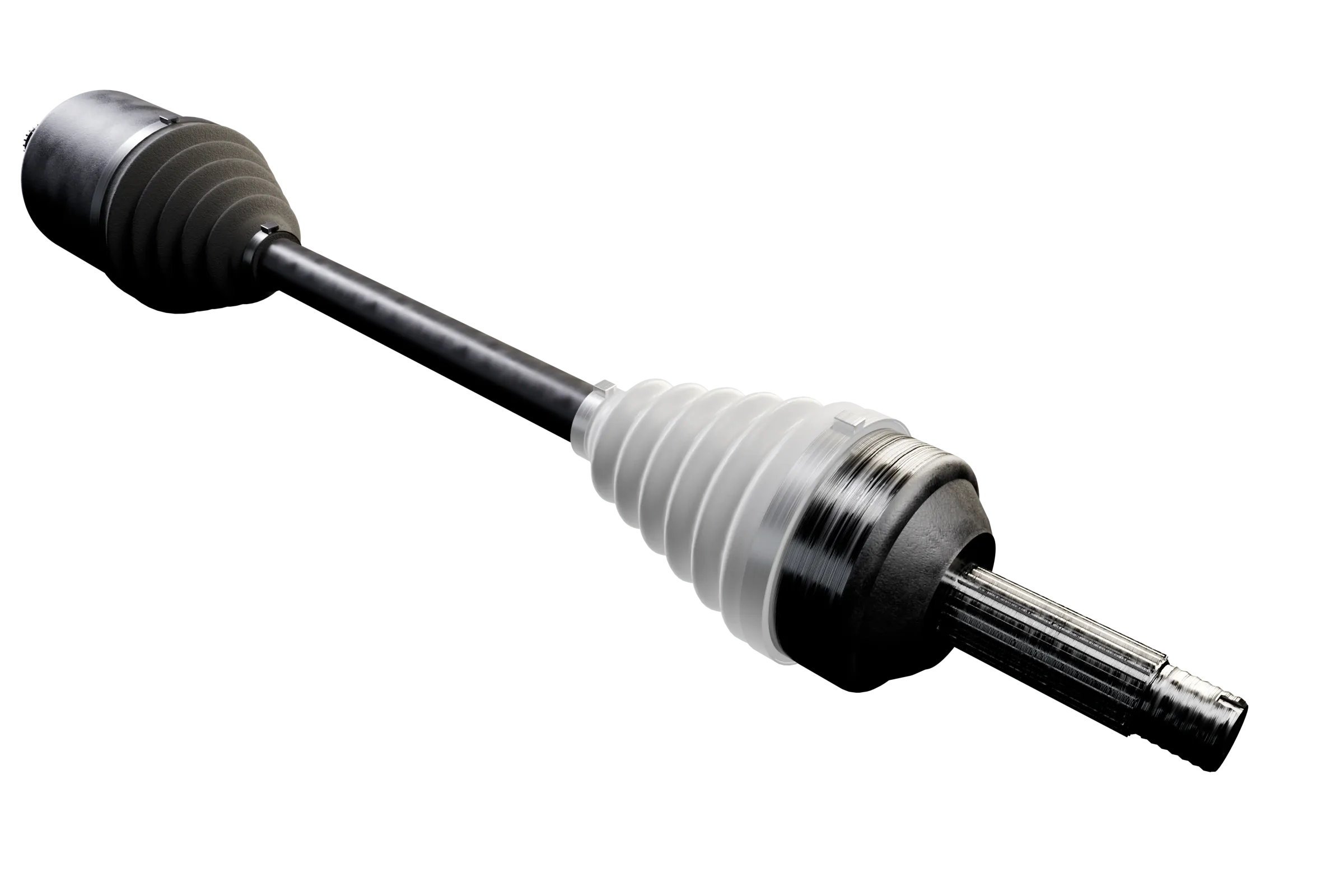 The CV boot lit in the app's 3D model of the CV axle and differential, with the rest of the assembly darkened