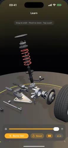 3D Mechanic on iPhone showing the MacPherson strut in interactive 3D