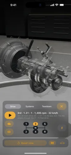 3D Mechanic on iPhone showing the manual gearbox in interactive 3D