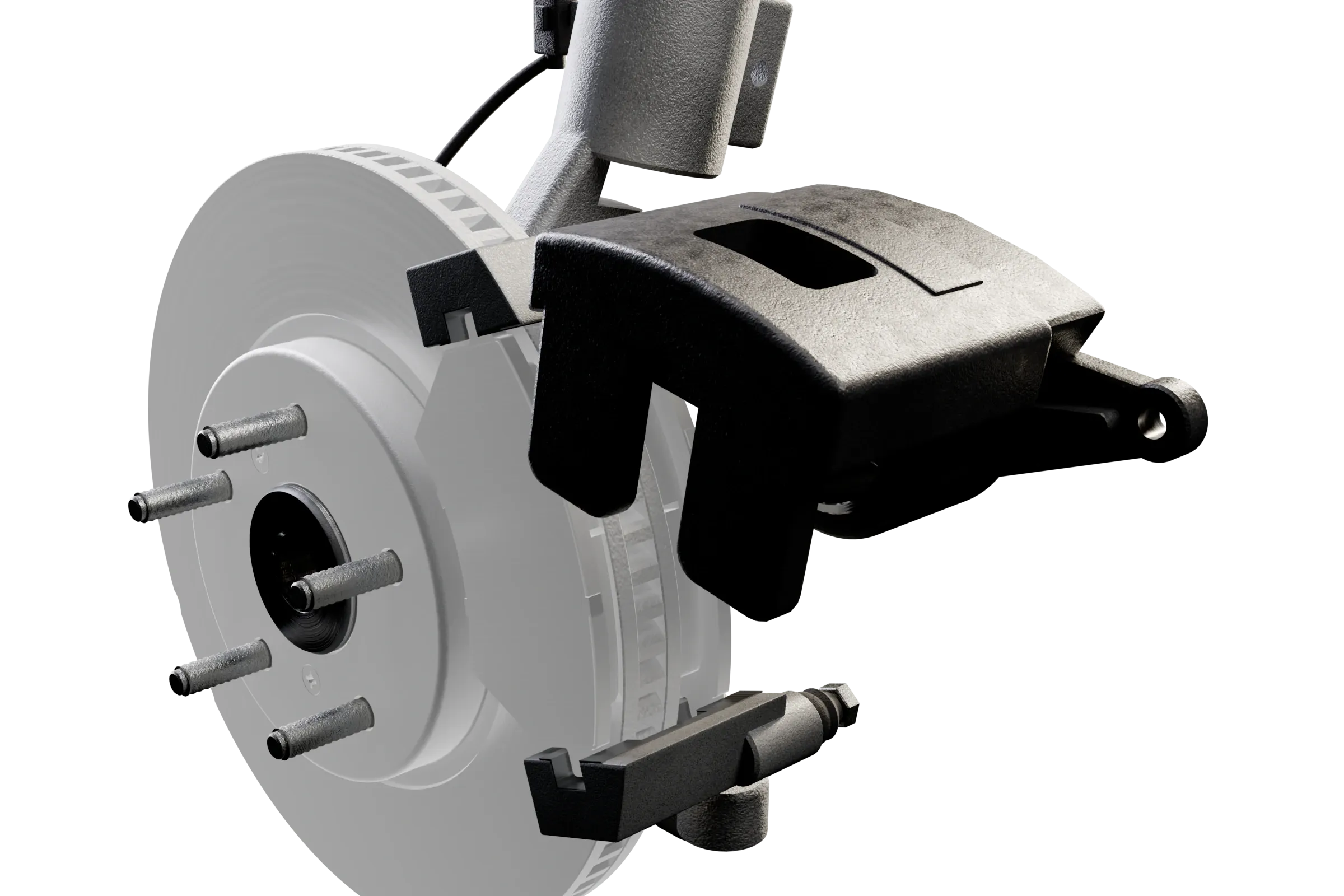 The likely causes lit in the app's 3D model of the brake, with the rest of the assembly darkened