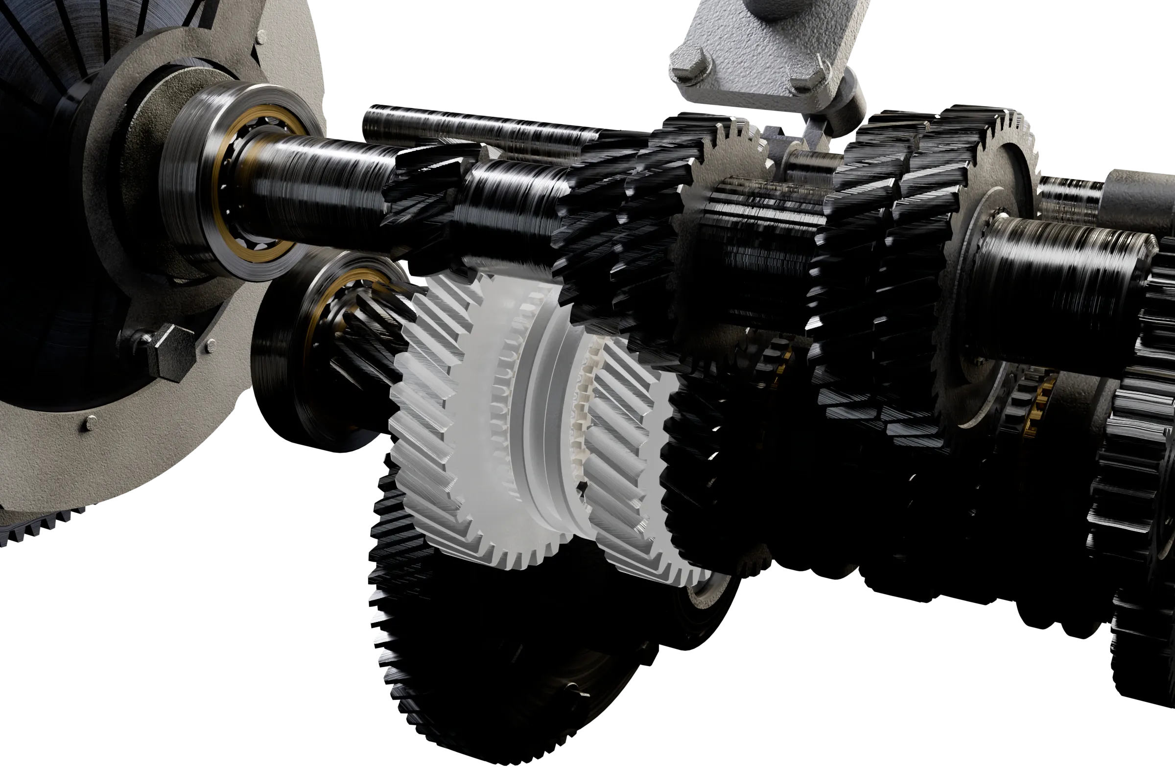 The likely causes lit in the app's 3D model of the gearbox, with the rest of the assembly darkened