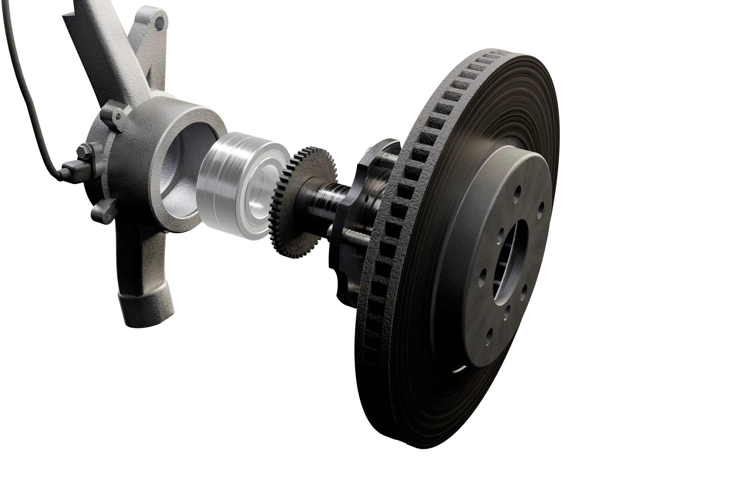 The likely causes lit in the app's 3D model of the brake, with the rest of the assembly darkened