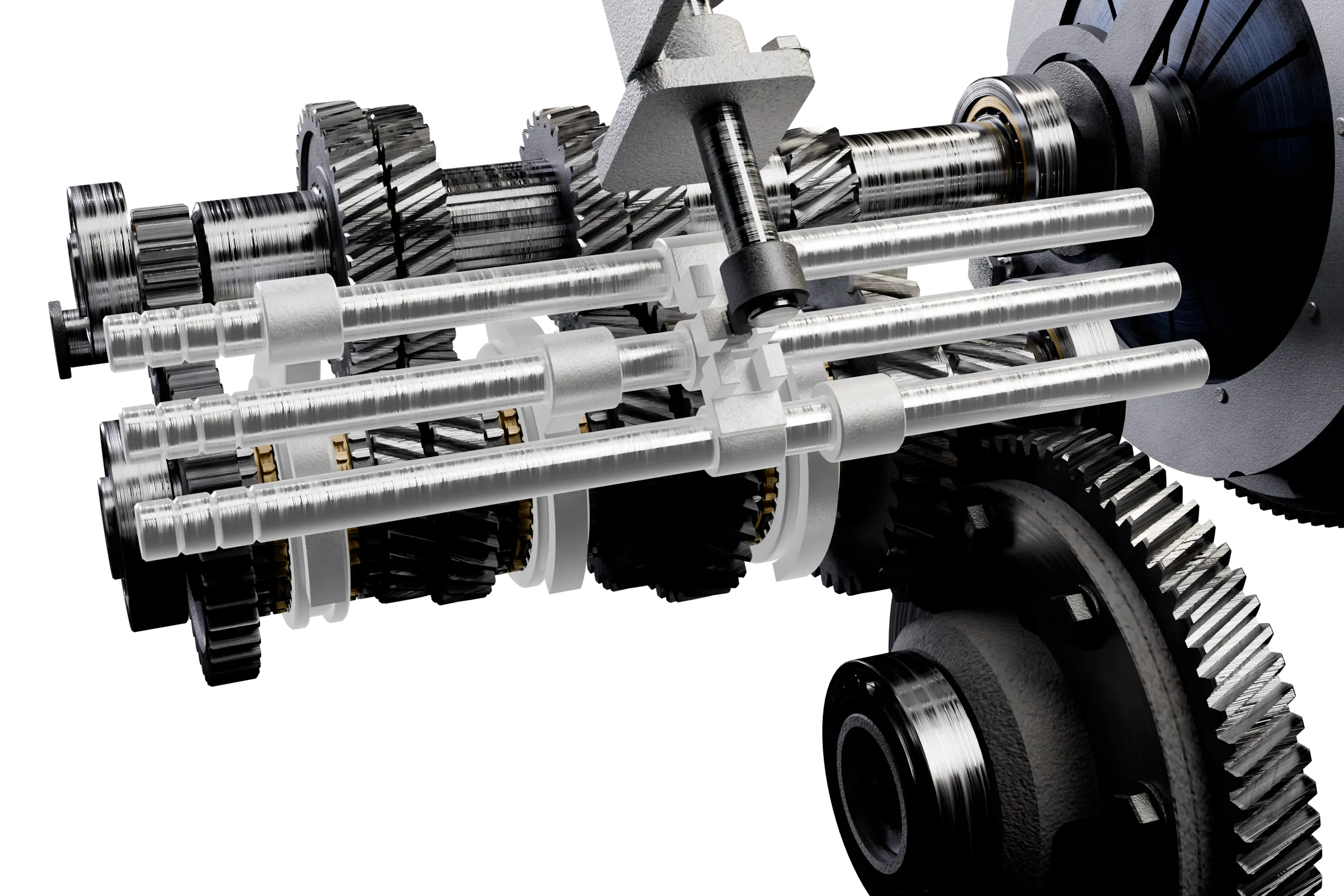 The likely causes lit in the app's 3D model of the gearbox, with the rest of the assembly darkened