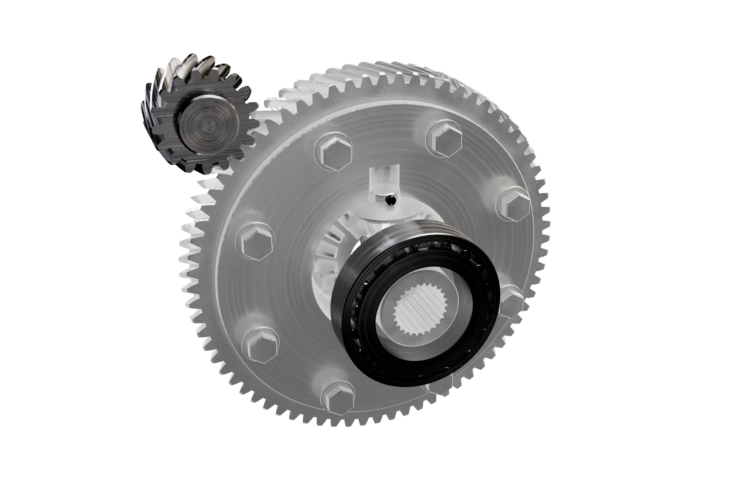 The parts compared lit in the app's 3D model of the CV axle and differential, with the rest of the assembly darkened