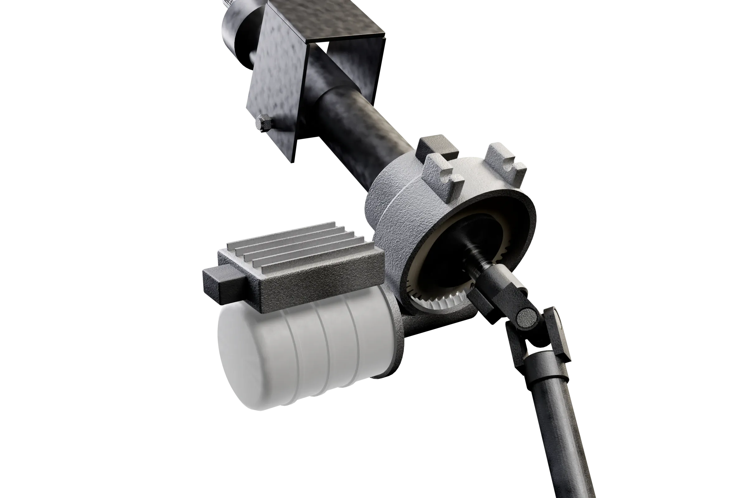 The power steering motor lit in the app's 3D model of the rack and pinion steering, with the rest of the assembly darkened