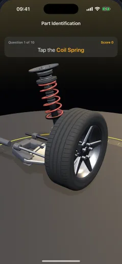3D Mechanic on iPhone in a part identification quiz
