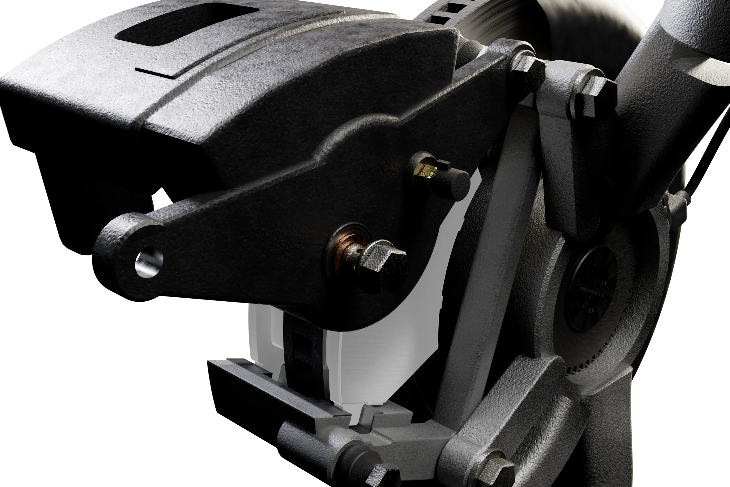 The likely causes lit in the app's 3D model of the brake, with the rest of the assembly darkened