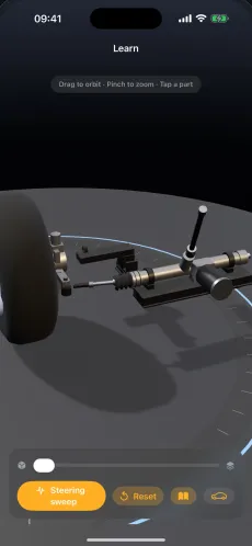 3D Mechanic on iPhone showing the rack and pinion steering in interactive 3D