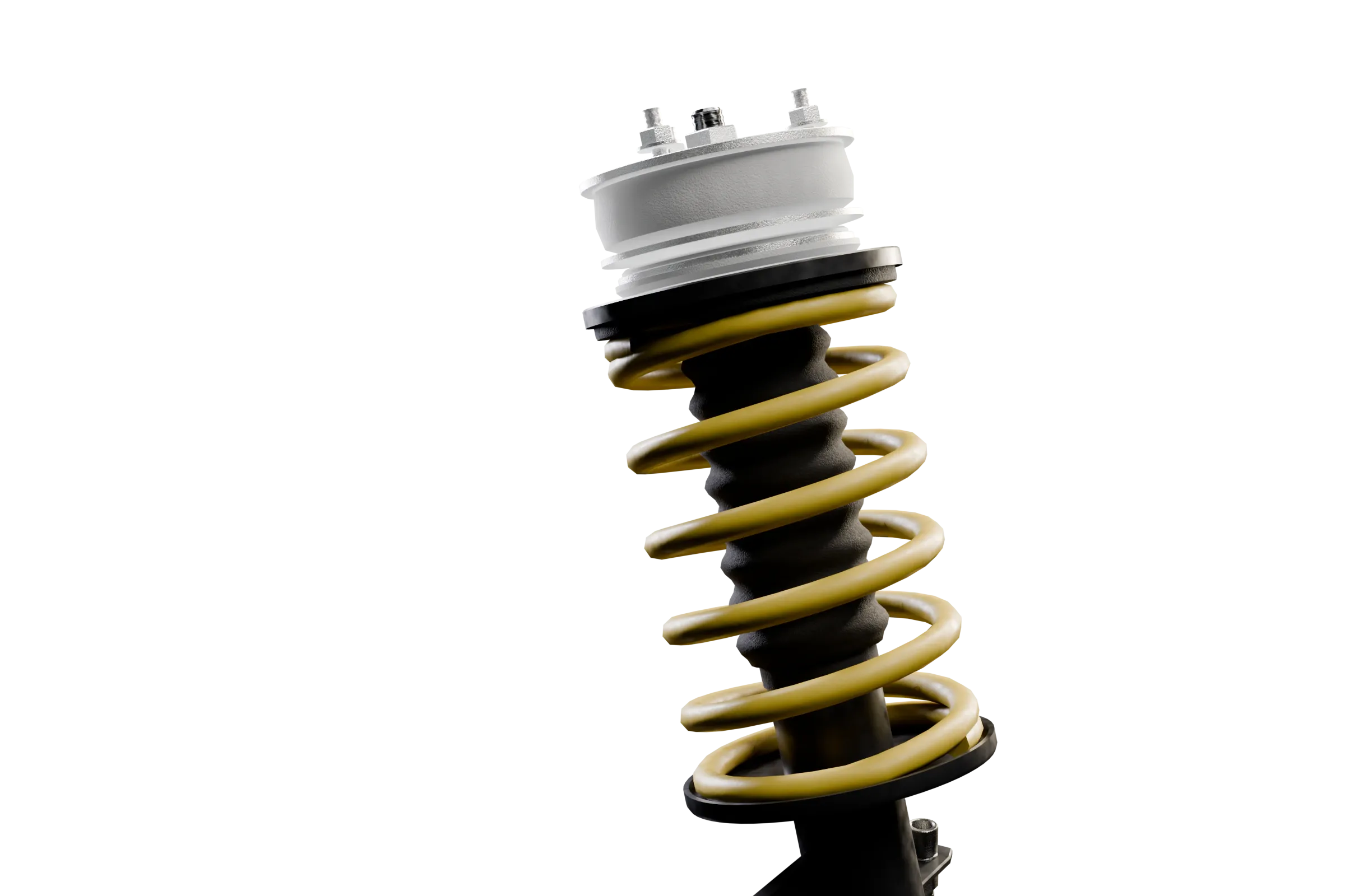 The top mount lit in the app's 3D model of the MacPherson strut, with the rest of the assembly darkened