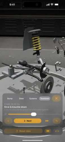 3D Mechanic on iPhone showing the MacPherson strut in interactive 3D
