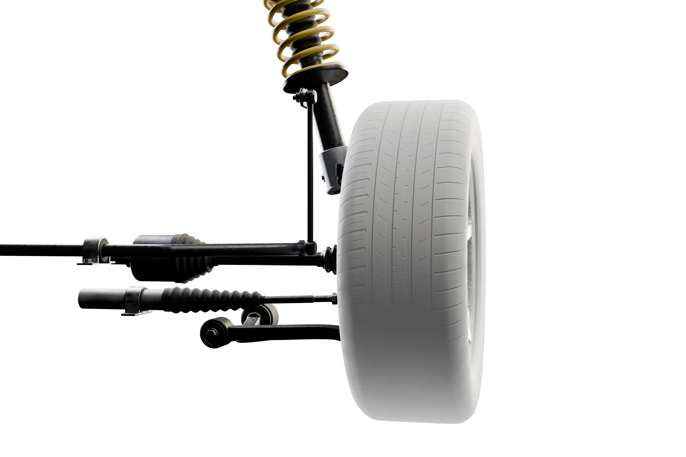 The parts involved lit in the app's 3D model of the MacPherson strut, with the rest of the assembly darkened