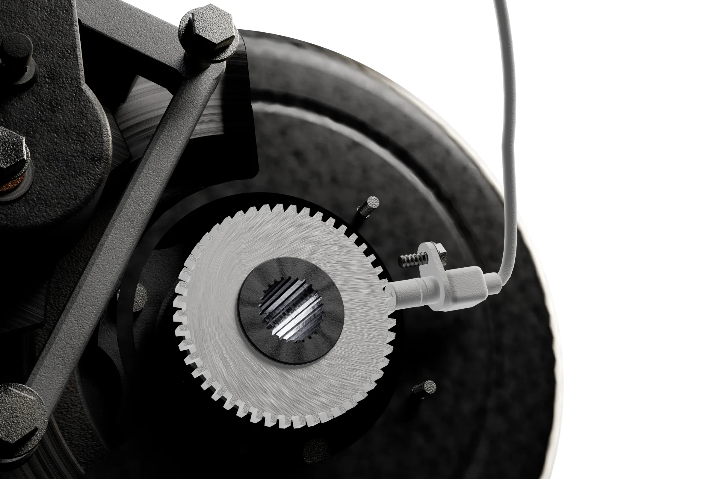 The likely causes lit in the app's 3D model of the brake, with the rest of the assembly darkened
