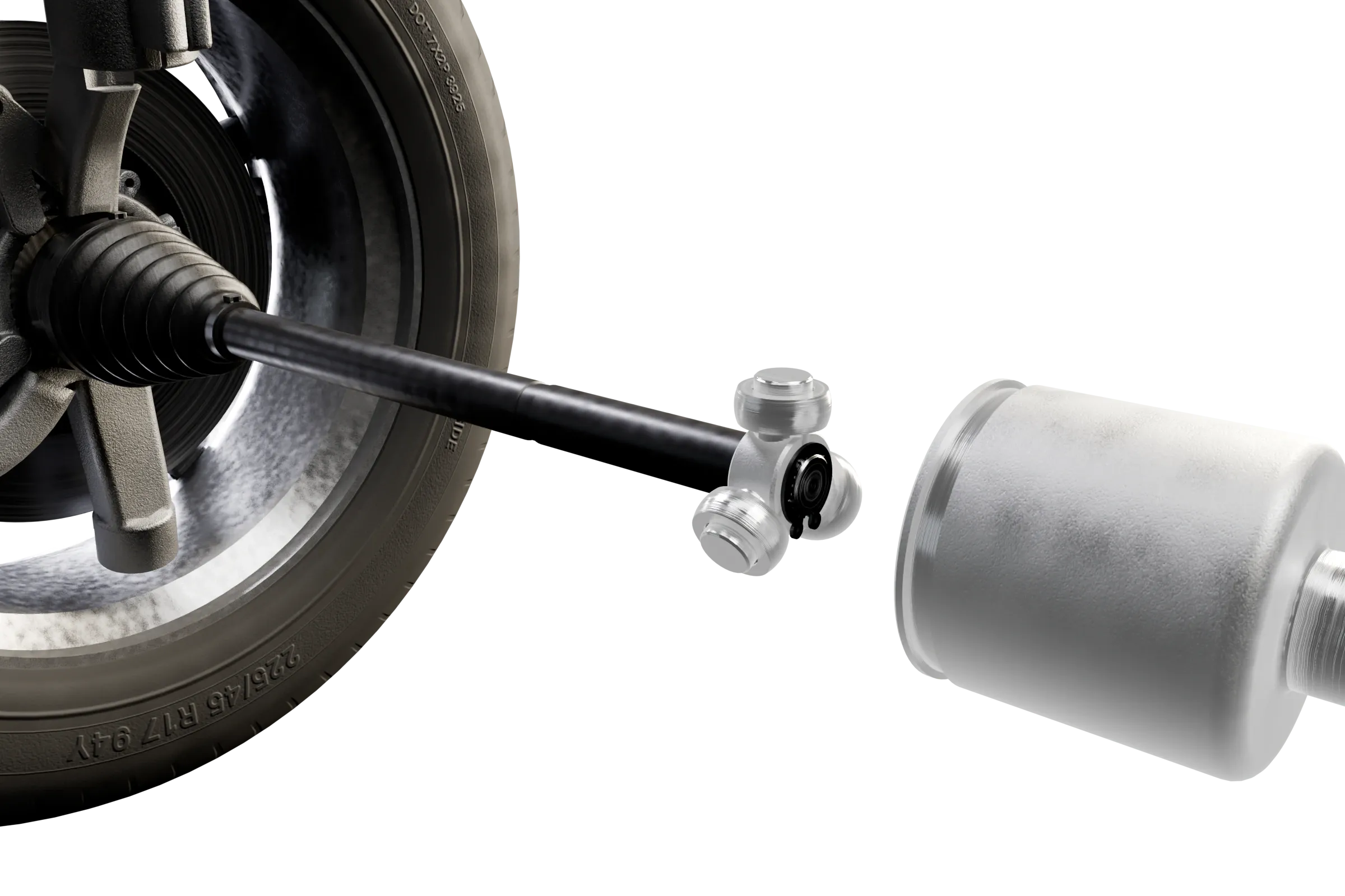 The likely causes lit in the app's 3D model of the CV axle and differential, with the rest of the assembly darkened